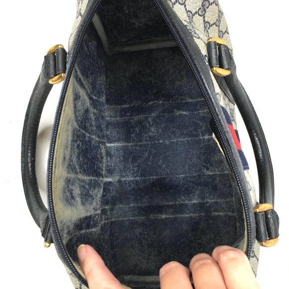 Authentic GUCCI Boston satchel bag navy grey monogram coated canvas - Picture 11 of 16